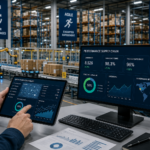Lean agile : améliorer la performance de votre supply chain Responsable logistique analysant les indicateurs de performance d’une supply chain Lean agile sur des écrans de pilotage dans un entrepôt automatisé.