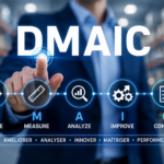Méthode DMAIC illustrant les cinq étapes du Lean Six Sigma : Définir, Mesurer, Analyser, Innover et Contrôler pour améliorer la performance des processus logistiques.